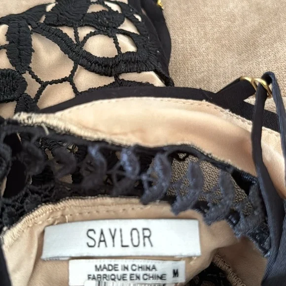 Saylor Fringe Embroidery Black Lace Dress Size M - Picture 10 of 11